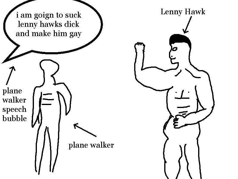 Illustration depicting plane walker choosing to interfere with lenny hawk